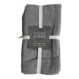 Stone & River 4 PC Napkin Set 18in x 18in Gray Cotton Blend NEW